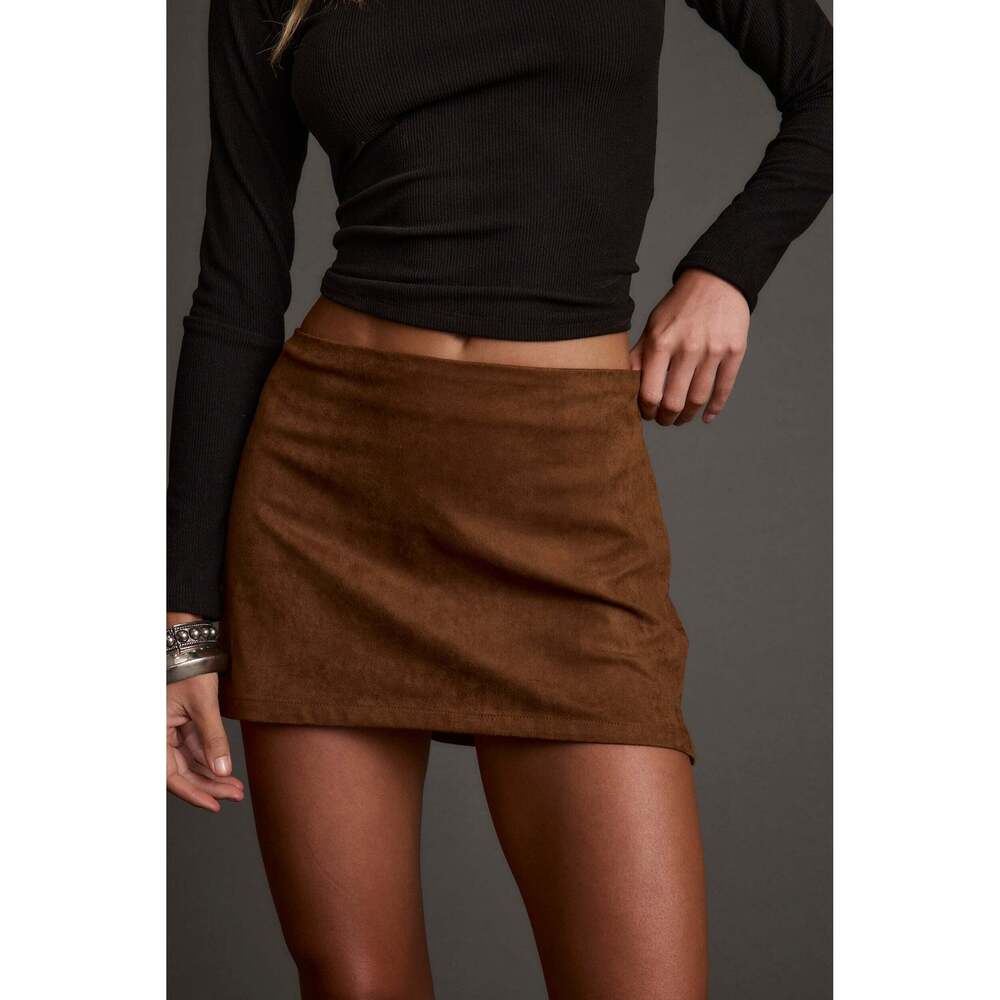 12th Tribe Moxie Cognac Vegan Suede Mini Skirt Size L